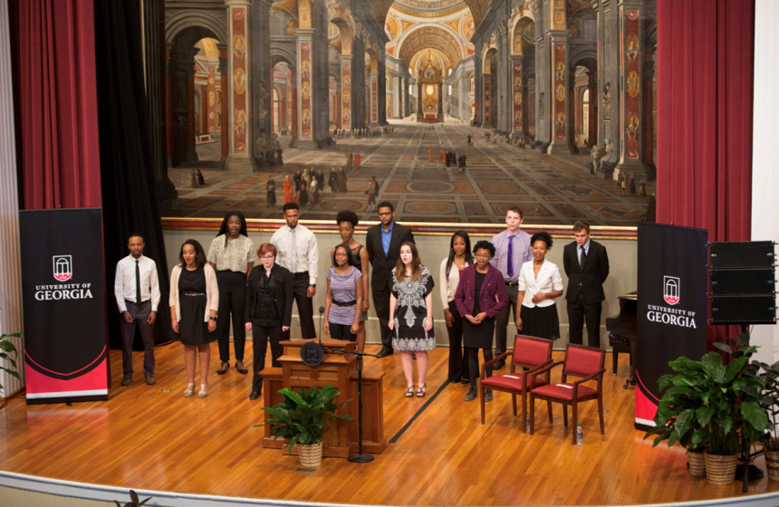 Students singing at the chapel