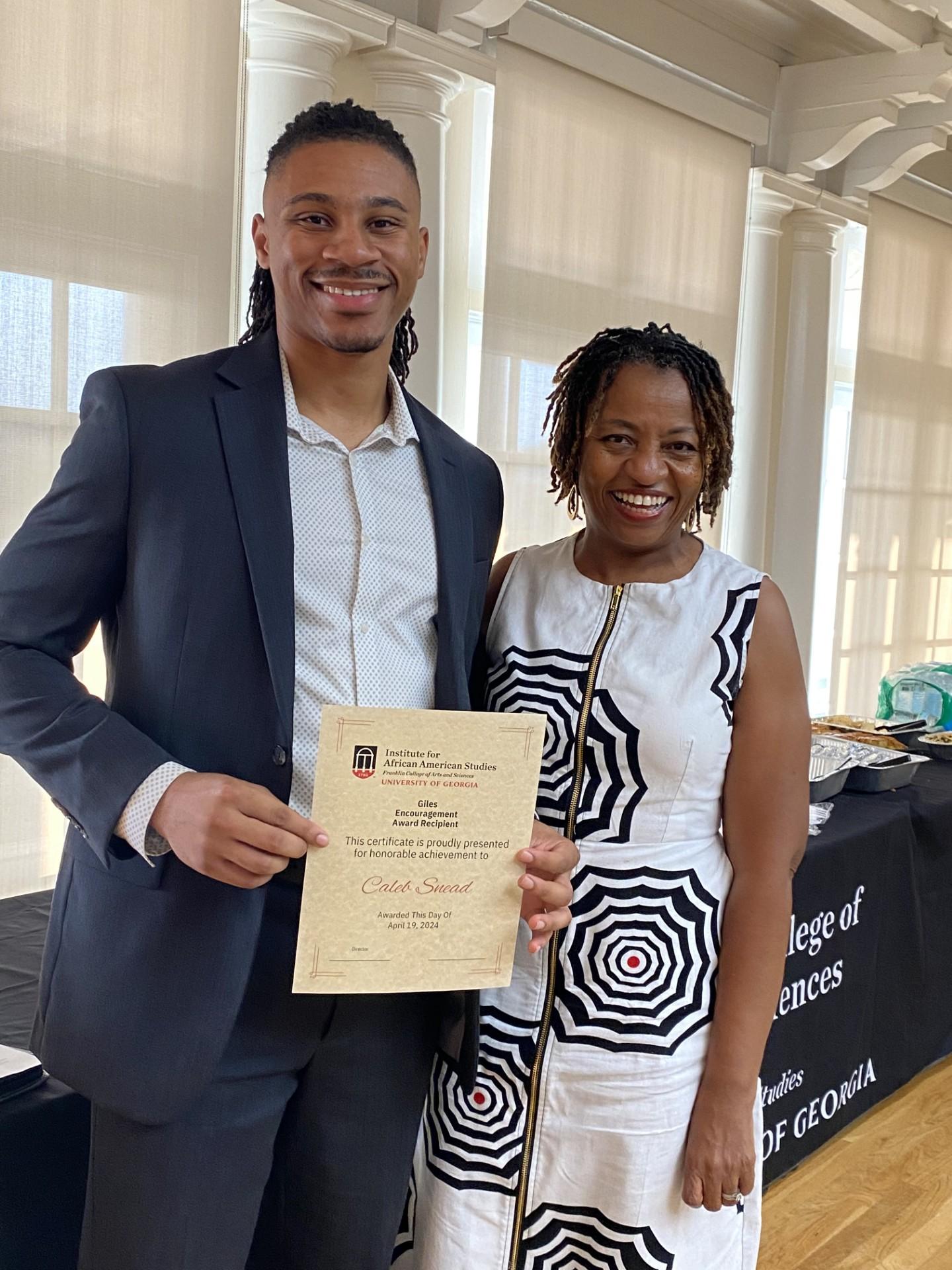 Undergraduate winner Caleb Snead and his mother